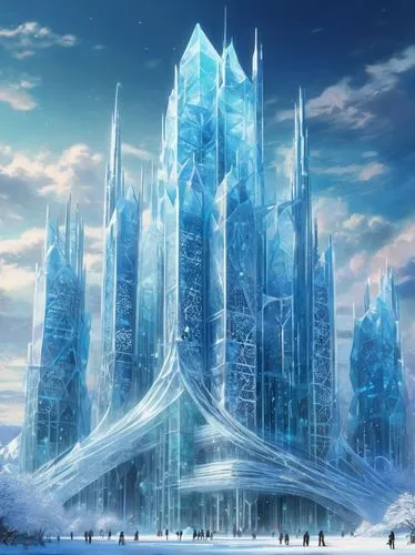 ice castle,ice crystal,icewind,alfheim,winterfell,tirith,eternal snow,infinite snow,gondolin,crystallize,thingol,winter background,erebor,ice wall,cube background,ice planet,frozen,winterland,fantasy city,snow house,Illustration,Japanese style,Japanese Style 04