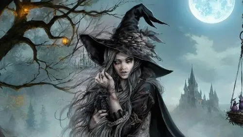 a woman dressed as a wizard holding an apple,crone,halloween background,gothic woman,bewitch,halloween witch,bewitching