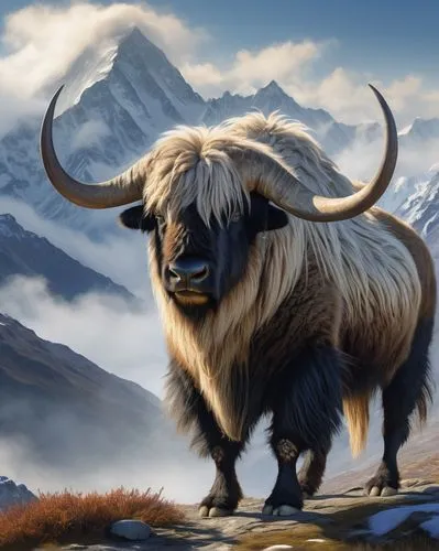 yak,muskox,mountain cow,highland cow,alpine cow,baby yak,mountain cows,highland cattle,mountain sheep,scottish highland cow,bison,scottish highland cattle,tribal bull,landseer,buffalo,yak cub,gnu,buffalo herder,mountain tundra,aurochs,Art,Classical Oil Painting,Classical Oil Painting 42