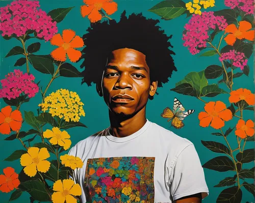 heath aster,afro-american,flower painting,artist portrait,portrait background,african daisies,floral composition,popart,afroamerican,may flowers,marigolds,kahila garland-lily,david bates,floral background,flower art,wreath of flowers,flower wall en,wallflower,modern pop art,afro american,Art,Artistic Painting,Artistic Painting 51