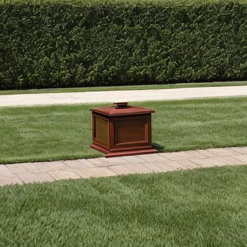 bushbox,urn,bin,end table,lectern,box,curb,outdoor table,small table,lamp cleaning grass,lawn,cut the lawn,the speaker grill,christopher columbus's ashes,wooden box,funeral urns,beer tables,block of grass,furniture,planter