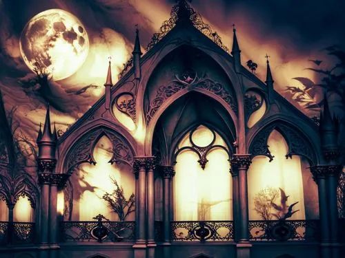 at random,the gothic gothic architecture has spooky spooky windows,haunted cathedral,halloween background,gothic style,gothic,dark gothic mood,ravenloft,Illustration,Realistic Fantasy,Realistic Fantas