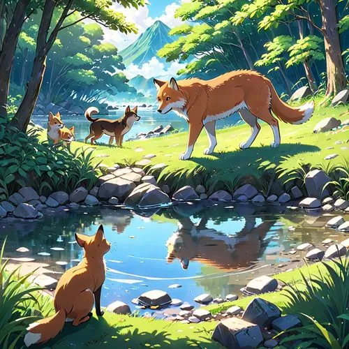 foxes,forest animals,fox stacked animals,woodland animals,garden-fox tail,deer illustration,hunting scene,dog hiking,fox,watering hole,corgis,hikers,wallabies,animals hunting,wolves,little fox,fox hunting,fawns,dog illustration,vulpes vulpes,Anime,Anime,Realistic