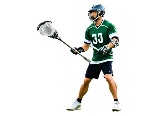 Lacrosse player, male athlete, helmet, stick, gloves, athletic wear, muscular arms, intense facial expression, dynamic pose, action shot, outdoor stadium, green grass, sunny day, dramatic lighting, sh