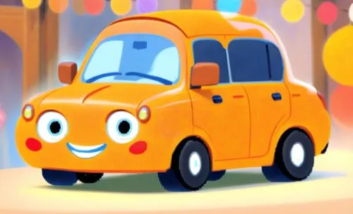 cartoon car,children's car,little car,small car,naranjito,taxicab,Anime,Anime,Cartoon