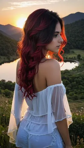 sunset glow,sunset,flower in sunset,rosa ' amber cover,alpine sunset,red hair,dusk background,redhair,sunsets,rosella,lira,summer background,solar,social,ariel,sun,landscape background,see-through clothing,beyaz peynir,romantic look,Conceptual Art,Fantasy,Fantasy 11