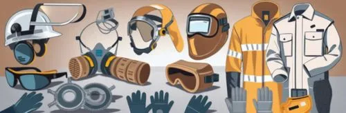 СИЗ, четкие линии,a bunch of people in construction gear, including helmet, gloves and a hard hat,mobile video game vector background,background vector,instruments,tools,toolbox,music instruments,vect