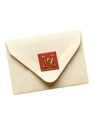 White envelope, rectangular shape, red wax seal, golden letter W, embossed pattern, smooth paper texture, slight crease, soft box lighting, 3/4 composition, shallow depth of field, warm color tone.,a 