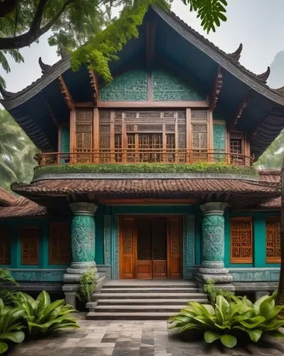 asian architecture,buddha tooth relic temple,javanese traditional house,peranakan,buddhist temple,traditional house,qibao,teahouse,dojo,traditional building,ancient house,palyul,suzhou,mandarin house,chaozhou,teahouses,shuozhou,peranakans,taman ayun temple,wooden house,Illustration,Retro,Retro 24