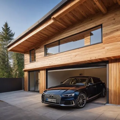 timber house,audi sport rs4 quattro,garage,alpine style,bugatti chiron,weatherboarding,audi rs6,garages,modern house,wood grain,folding roof,louvers,alpine drive,rolls-royce wraith,wooden house,log home,forest house,dunes house,driveways,luxury property