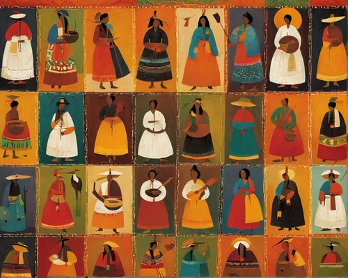 anmatjere women,khokhloma painting,folk costumes,peruvian women,indigenous painting,dervishes,mexican calendar,abaya,russian dolls,women silhouettes,hanbok,bedouin,orange robes,woman hanging clothes,titicaca,african art,afar tribe,folk art,bayan ovoo,romanian orthodox,Art,Artistic Painting,Artistic Painting 29