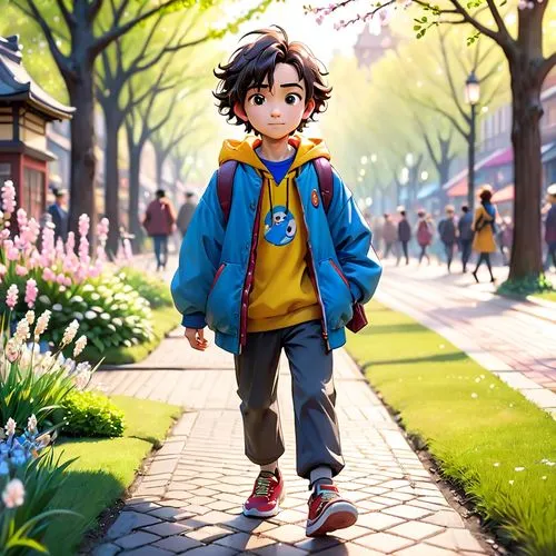 hiro,walking in a spring,eiji,akira,anime japanese clothing,ghibli,Anime,Anime,Cartoon