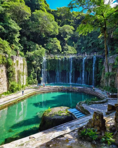 green waterfall,beautiful japan,japan garden,water spring,japan,kumano kodo,volcano pool,thermal spring,japan landscape,shizuoka prefecture,pigeon spring,arashiyama,jeju island,cenote,izu,jeju cheonjiyeon waterfall,kyoto,koyasan,the chubu sangaku national park,mountain spring,Illustration,Paper based,Paper Based 21