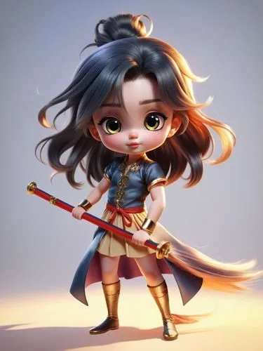 一位長髮飄逸的女孩跪下樣子,a digital painting of a little girl dressed up as a warrior with a sword,longmei,qianwen,xiaojian,diaochan,qingyi,haixia,Photography,General,Realistic