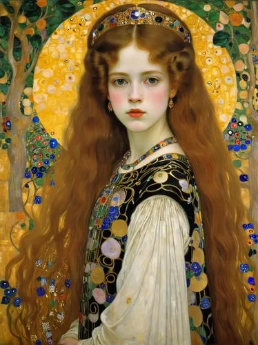 klimley,klimke,klimt,klimts,persephone,mucha,ophelia,rosetti,frieseke,girl in a wreath,elenore,beltane,ariadne,guinevere,auguste,rossetti,portrait of a girl,leighton,ostara,pistole