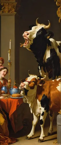 Describe the cow's excited mooing as it receives birthday treats!,oxen,holstein-beef,cow cheese,holstein cow,holstein,dairy cow,milk cows,two cows,cow,moo,red holstein,dairy cows,milk cow,mother cow,h