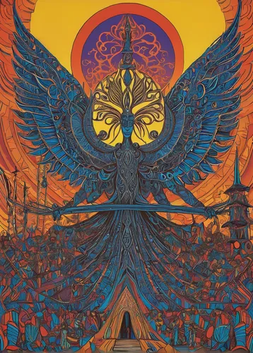 garuda,sun god,burning man,mantra om,archangel,prophet,dove of peace,helios,sacred art,om,phoenix,the archangel,argus,rising sun,3-fold sun,shamanic,surya namaste,pachamama,the order of the fields,sun,Illustration,Black and White,Black and White 21