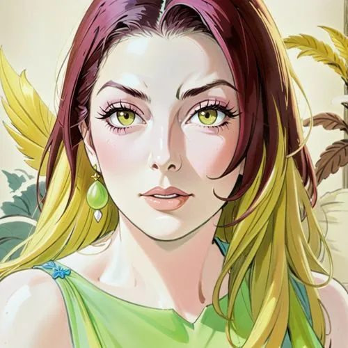 Ava gardner,an anime - inspired woman with big green eyes and yellow hair,margairaz,siryn,margaery,namorita,giganta,diwata,Anime,Anime,General