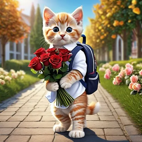 flower delivery,holding flowers,cute cartoon image,flower cat,cute cat,with a bouquet of flowers,Photography,General,Realistic