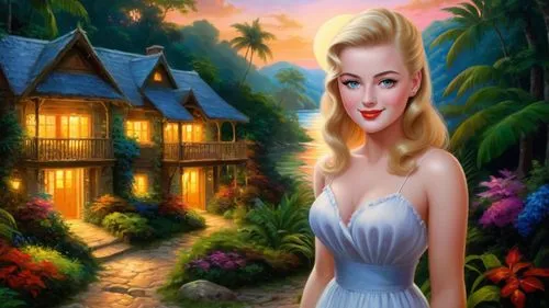 mamie van doren,connie stevens - female,marilyn monroe,marylyn monroe - female,dorthy,fantasy picture,disneyfied,fairy tale character,marylin monroe,blonde woman,gwtw,fairyland,cartoon video game background,landscape background,cinderella,glinda,elsa,the blonde in the river,children's background,southern belle