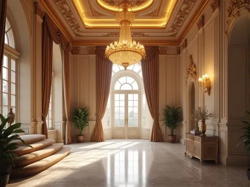 ornate room,enfilade,entrance hall,neoclassical,hallway,ballroom,ritzau,royal interior,luxury home interior,foyer,hallway space,baccarat,cochere,interior decor,marble palace,luxury bathroom,interior decoration,palladianism,ballrooms,grandeur,Photography,General,Realistic