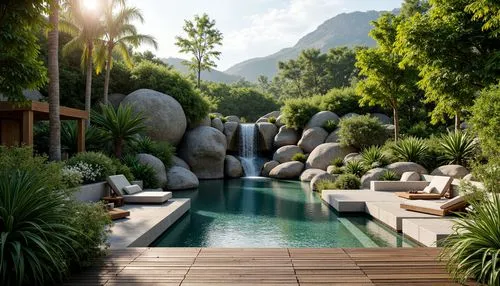 landscape design sydney,landscape designers sydney,landscaped,amanresorts,outdoor pool,zen garden,water feature,3d rendering,pools,garden design sydney,palm springs,seclude,render,japanese zen garden,tropical island,shangri,tropical jungle,swimming pool,backyard,franschhoek