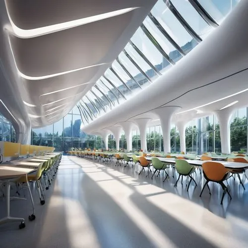 school design,cafeteria,renderings,daylighting,modern office,futuristic art museum,Photography,General,Realistic