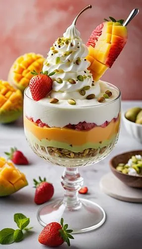 zabaglione,trifle,cassata,fruit ice cream,Photography,General,Realistic