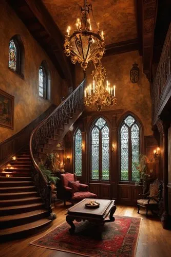 ornate room,entrance hall,opulently,upstairs,mountstuart,mansion,luxury home interior,inglenook,great room,hearst,staircase,victorian room,greystone,interior decor,opulent,brownstone,elizabethan manor house,chateauesque,palatial,sitting room,Illustration,Realistic Fantasy,Realistic Fantasy 34