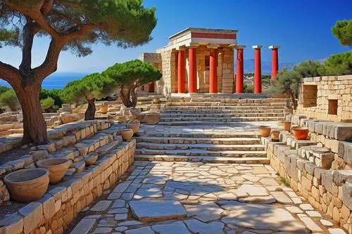 palace of knossos,greek temple,knossos,temple of diana,leptis,roman temple,agrigento,minoan,erechtheion,chersonesos,herodium,sepphoris,celsus library,delphi,segesta,artemis temple,knidos,zappeion,kourion,ancient theatre,Illustration,Black and White,Black and White 07