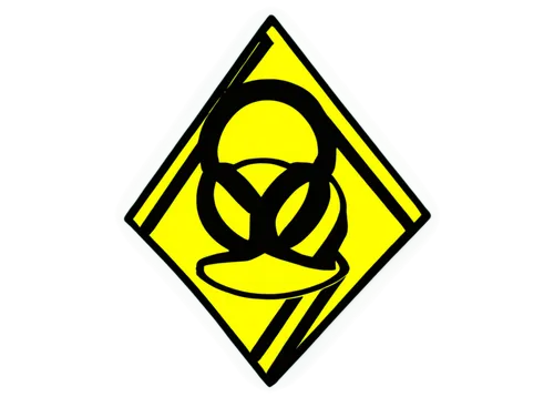 hazmat symbol, yellow background, black border, white hazard stripes, toxic sign, warning icon, 3D glossy effect, reflective surface, sharp edges, bright lighting, center composition, high contrast co