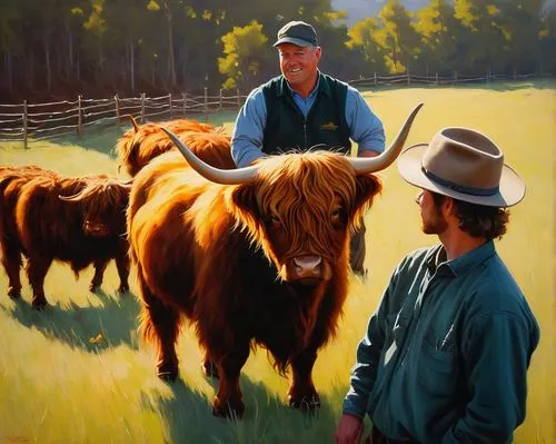 oxen,scottish highland cattle,galloway cattle,horned cows,shorthorns,galloway beef,cattle show,murrurundi,cowperthwaite,livestock,bullock,allgäu brown cattle,cowlishaw,simmental cattle,yaks,ranchers,watusi cow,yak,oil painting,cowhands,Conceptual Art,Daily,Daily 12