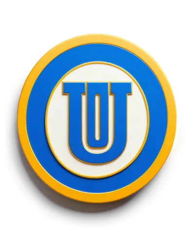 High school emblem, circular shape, bold font, blue and white colors, golden outline, 3D effect, detailed texture, metallic material, reflective surface, central composition, soft focus, warm lighting