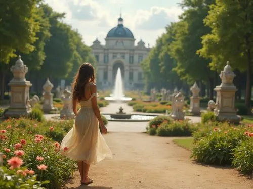 tuileries garden,versailles,peterhof,peterhof palace,tuileries,sanssouci,chantilly,jardiniere,sceaux,garden of the fountain,versaille,palace garden,cinquantenaire,secret garden of venus,parisiennes,pemberley,girl in white dress,rose garden bad kissingen,chambord,girl in a long dress,Photography,General,Realistic