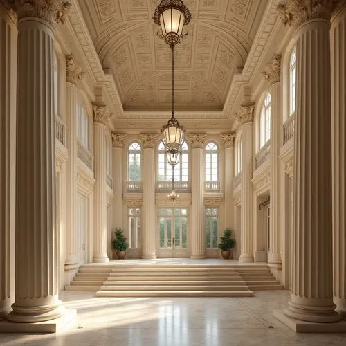 entrance hall,foyer,cochere,colonnades,neoclassical,hallway,palladian,columns,colonnade,marble palace,ballroom,palladianism,peristyle,hallway space,royal interior,orangery,hall of nations,lobby,enfilade,pillars,Photography,General,Realistic