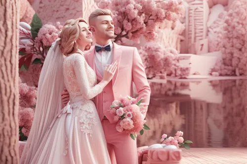 bridal clothing,wedding couple,wedding photo,wedding dresses,silver wedding,bridegroom,golden weddings,wedding ceremony,pink family,wedding gown,bride and groom,rose pink colors,pink carnations,damask background,man in pink,wedding icons,beautiful couple,the ceremony,wedding suit,clove pink