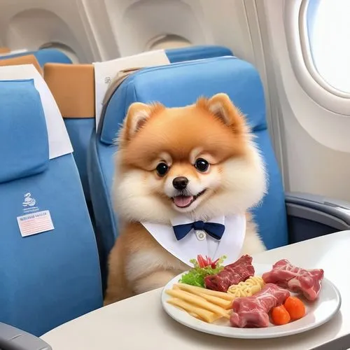 flying food,business jet,pomeranian,airplane passenger,corporate jet,air new zealand,dogecoin,airline travel,flight attendant,jetblue,air travel,meal  ready-to-eat,indian spitz,to prepare for its flight,small animal food,german spitz,luxury,chow-chow,china southern airlines,fine dining,Illustration,Japanese style,Japanese Style 01