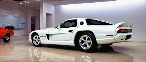 futuristic concept car, (futuristic car), indoor white marble showroom, (Dodge M4S), 1970s, (Dodge Stealth R/T), (Dodge Viper GTS), (Dodge Charger III),ford rs200,toyota mr2,mclaren f1,porsche 959,gul