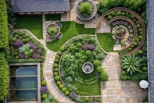 an aerial view shows the top of a lush garden,garden design sydney,roof garden,landscape design sydney,landscape designers sydney,green garden,climbing garden,Photography,General,Realistic