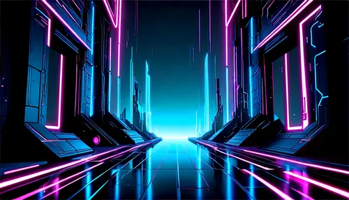 tron,neon arrows,cyberscene,cybercity,synth,cyberia,polara,80's design,cyberrays,abstract retro,retro background,neon light,passage,ultraviolet,rez,metropolis,wavevector,alleyway,mainframes,corridors,Illustration,Realistic Fantasy,Realistic Fantasy 46