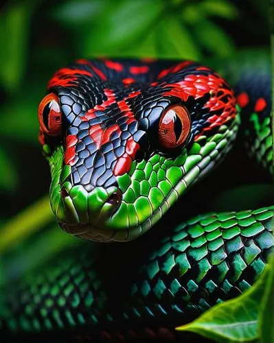 green python,pitviper,vipera,lagarto,liophis,red and green,emerald lizard,lampropeltis,nonvenomous,morelia viridis,green mamba,pantanal,green snake,venomous snake,fire red eyes,reticulatus,bengalensis,red eyes,crocodile eye,vasoconstrictor,Illustration,Realistic Fantasy,Realistic Fantasy 03