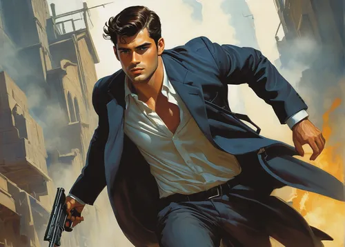 spy visual,spy,secret agent,game illustration,detective,sci fiction illustration,james bond,lupin,gentleman icons,action hero,mafia,man holding gun and light,agent 13,spy camera,white-collar worker,spy-glass,pompadour,action-adventure game,smoking man,agent,Illustration,Realistic Fantasy,Realistic Fantasy 04