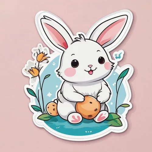 kawaii animal patches,kawaii animal patch,deco bunny,easter theme,bunny on flower,clipart sticker,easter card,little bunny,animal stickers,bunny,retro easter card,easter rabbits,sticker,little rabbit,white bunny,easter décor,domestic rabbit,kawaii patches,stickers,round kawaii animals,Unique,Design,Sticker