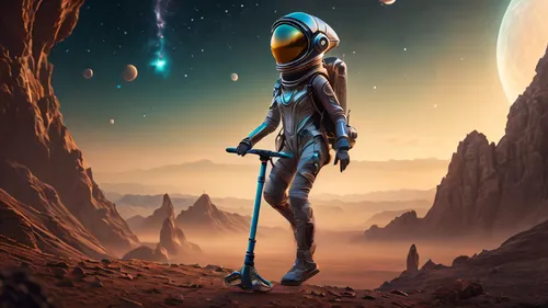 robot in space,extraterrestrial life,space art,sci fiction illustration,asterales,alien planet,spacesuit,martian,andromeda,binary system,space-suit,lost in space,sci fi,alien world,planet eart,astronaut,mission to mars,exoplanet,astronautics,space suit,Photography,General,Fantasy