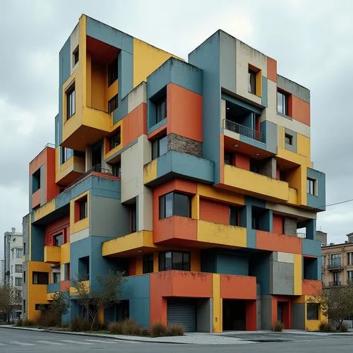 cubic house,apartment block,apartment building,colorful facade,kimmelman,hejduk,multistorey,multifamily,habitat 67,apartment house,corbu,apartment blocks,apartments,apartment buildings,modern architecture,mondriaan,cube stilt houses,apartment complex,an apartment,block of flats,Photography,General,Realistic