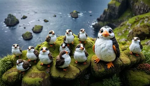 puffins,seabirds,bird island,atlantic puffin,penguin parade,penguins,island residents,arctic birds,puffin,group of birds,king penguins,rock penguin,sea birds,rare parrots,perching birds,bird kingdom,a flock of pigeons,bird bird kingdom,perched birds,flock,Photography,General,Fantasy