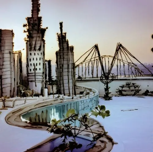 industrial landscape,chemical plant,roof landscape,refinery,petrochemicals,sheikh zayed grand mosque,concrete plant,petrochemical,roof garden,post-apocalyptic landscape,artificial island,oil platform,sheikh zayed mosque,water plant,thermal power plant,industrial plant,urban landscape,virtual landscape,fantasy city,oil industry