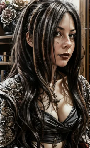 fantasy portrait,fantasy art,heroic fantasy,sorceress,the enchantress,female warrior,fantasy woman,celtic queen,dark elf,world digital painting,breastplate,sci fiction illustration,catarina,vanessa (butterfly),background ivy,portrait background,tattoo girl,elven,warrior woman,artemisia