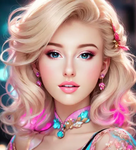 pink beauty,barbie,barbie doll,fantasy portrait,elsa,realdoll,romantic look,dahlia pink,doll's facial features,romantic portrait,dahlia,glamour girl,fantasy art,world digital painting,neon makeup,girl portrait,fantasy girl,like doll,digital painting,fashion doll