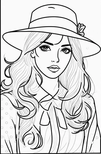 a girl in a hat coloring page,coloring page,lineart,coloring pages,straw hat,coloring pages kids,mono-line line art,Design Sketch,Design Sketch,Rough Outline